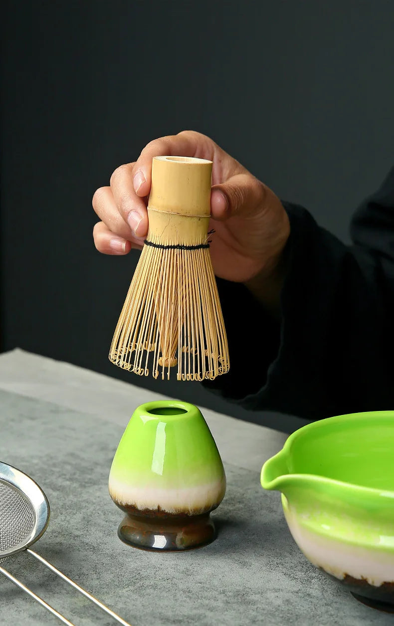 Matcha Set Kit Japanese Ceremony Green/Pink/White With Bamboo Spoon/Scoop, Whisk Holder, Matcha Bowl Matcha Gift Set