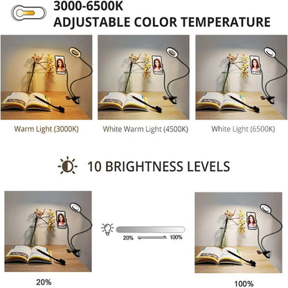 Selfie Ring Light with Phone Holder Clip-On Selfie Light Adjustable Flexible Gooseneck 2-in-1 Desk Ring Lamp for Live Streaming