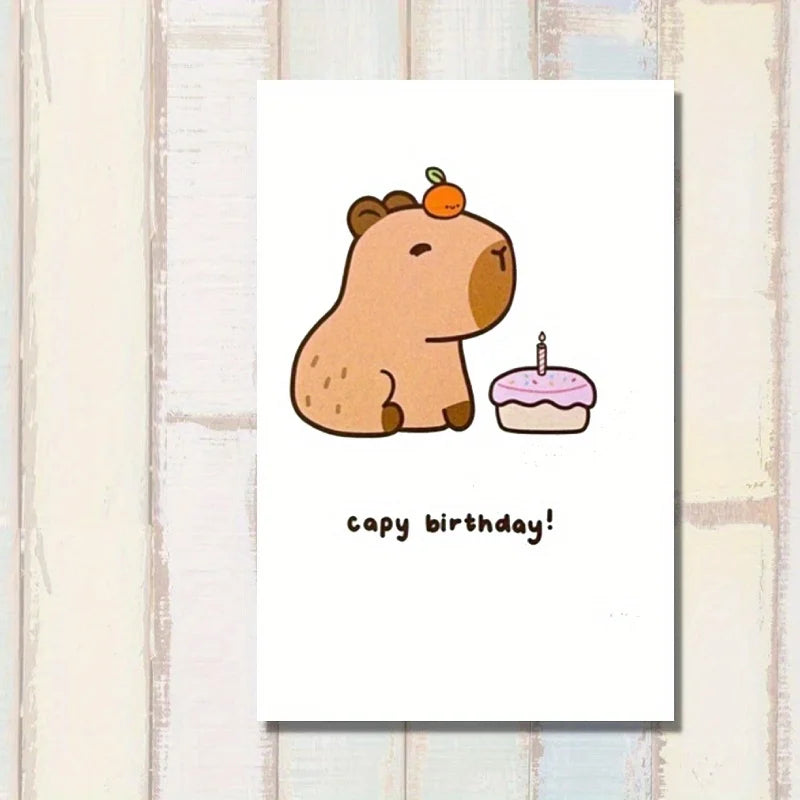 1pc, Happy birthday card, funny birthday card, friendship card, strong friendship, capybara, cake, pun card.