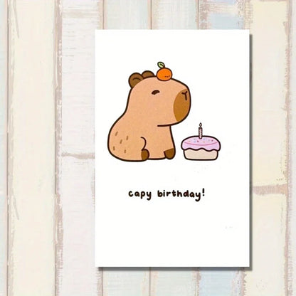 1pc, Happy birthday card, funny birthday card, friendship card, strong friendship, capybara, cake, pun card.