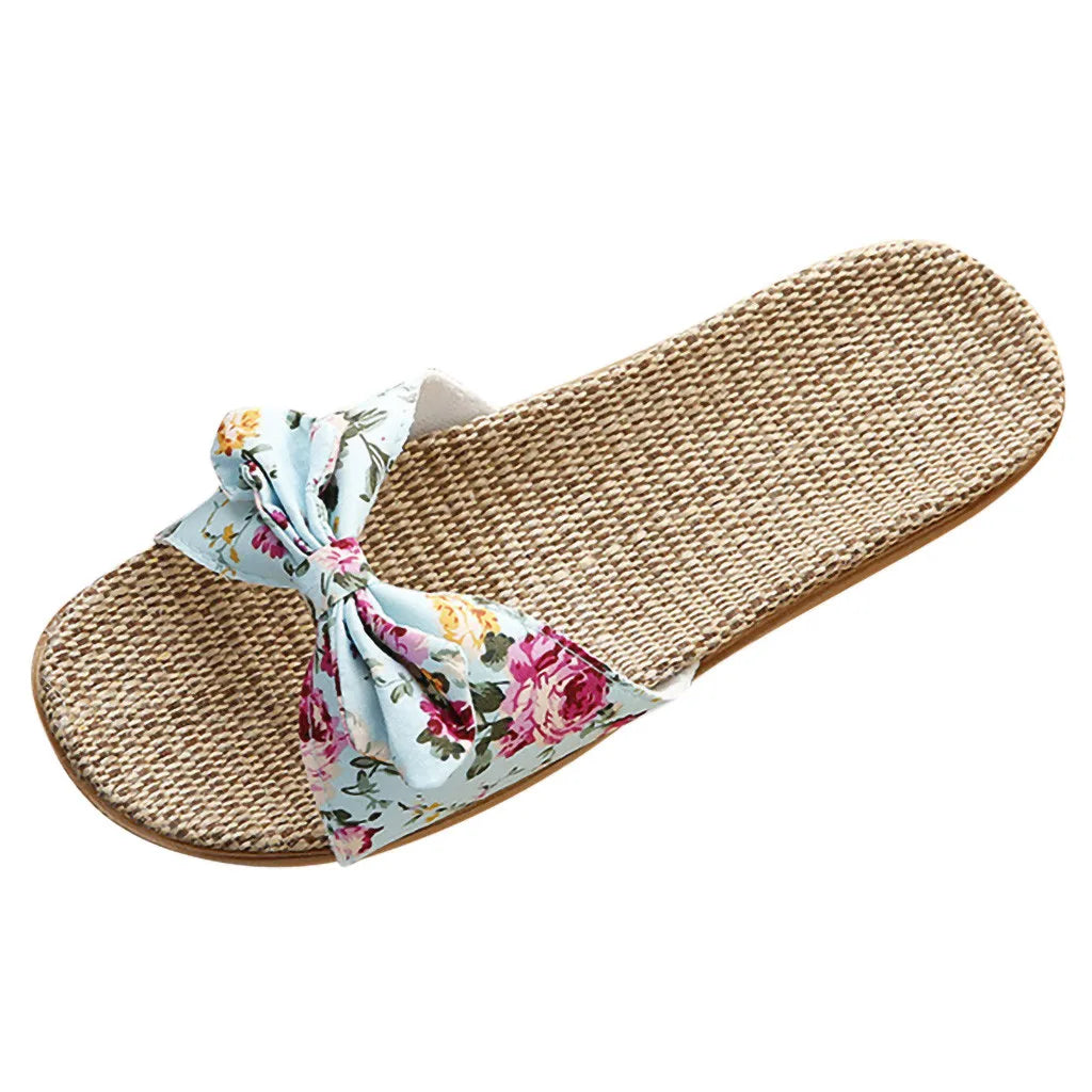 Sandalias Mujer 2024 Hot Women Female  Bowknot Flax Linen Flip Flops Beach Shoes Sandals Slipper SandáLias Femininas 여름샌들
