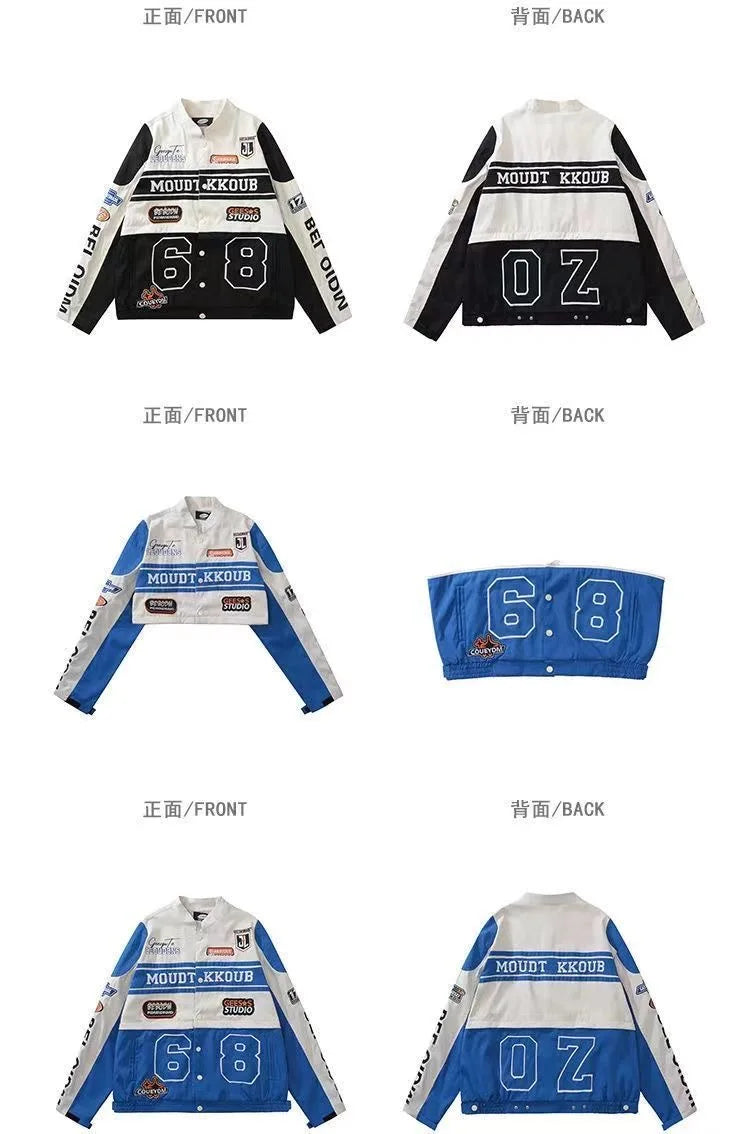 Windproof Biker Jackets for Couples High Street All Match Racing Wear American Women's Oversize Coats Detachable 2024 New