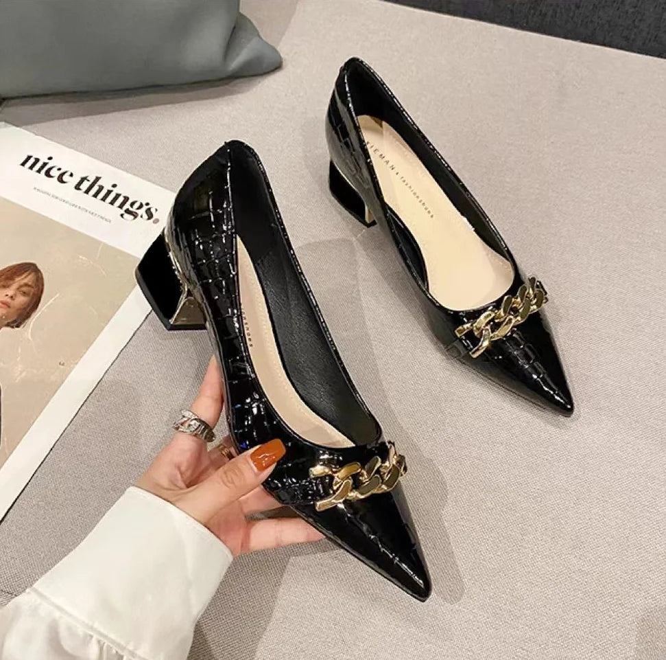 Office Shoes For Women 2024 Ladies Summer Footwear With Medium Heels Pointed Toe Luxury Leather Casual Comfortable And Elegant A