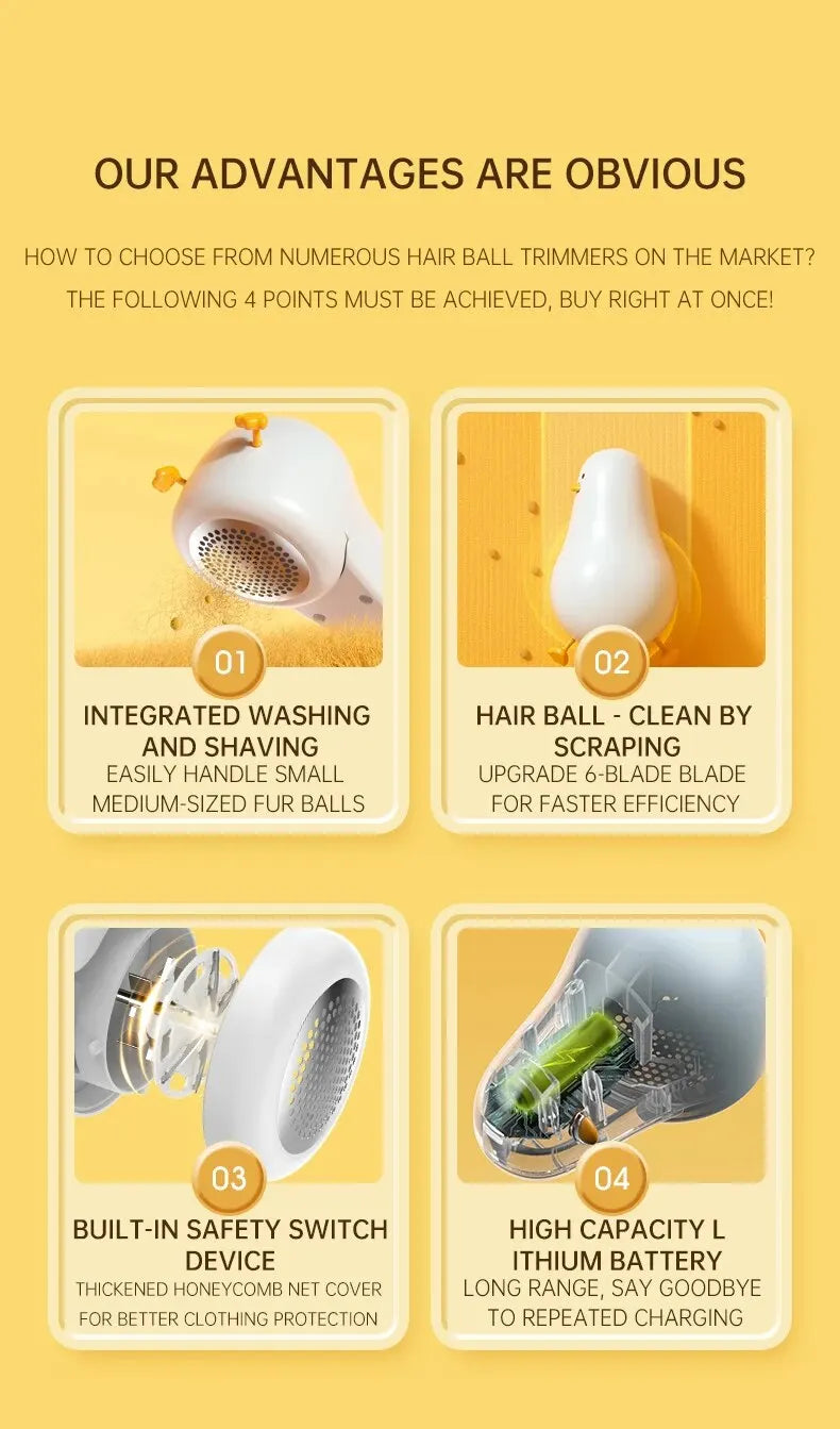 Lint Remover For Clothes Usb Electric Rechargeable Hair Ball Trimmer Fuzz Clothes Sweater Shaver Reels Removal Device ﻿Cute Duck