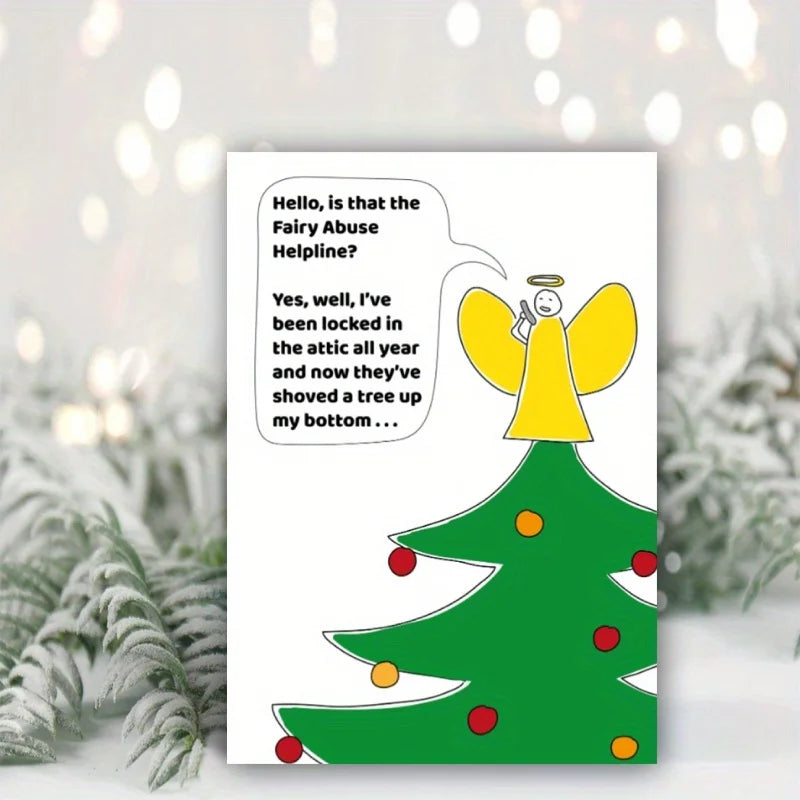 1pc, Christmas time card, Merry Christmas card, December Christmas fairy card, funny Christmas card, cute Christmas tree card