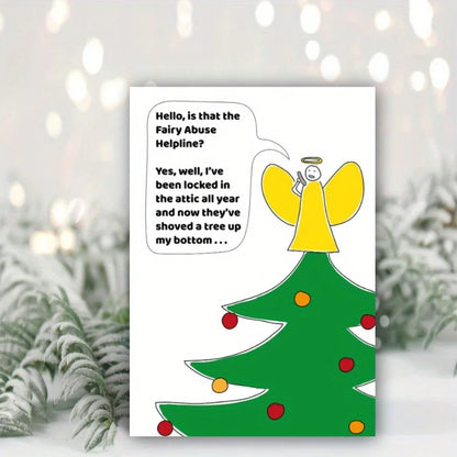 1pc, Christmas time card, Merry Christmas card, December Christmas fairy card, funny Christmas card, cute Christmas tree card
