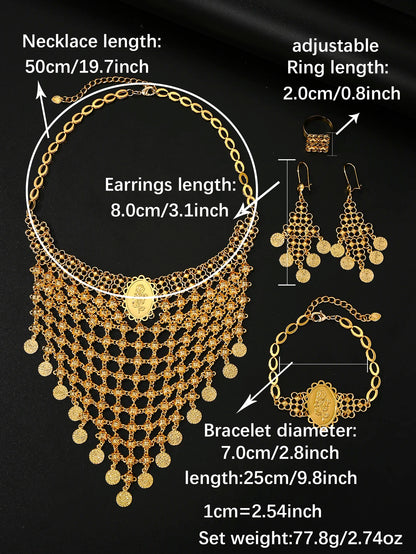 African Fashion Jewelry Set Big Necklace Bracelet Earrings for Women Ring Dubai Bridal Wedding Accessories
