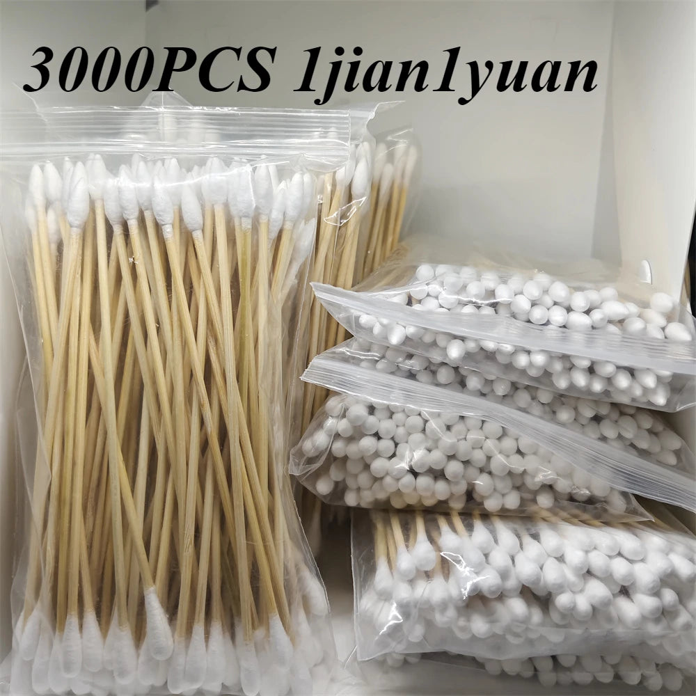 100/300PCS 6 Inch Precision Tips Cotton Swabs - Long Wooden Stick Cotton Buds Pointed Cotton Swabs With Case - Cotton