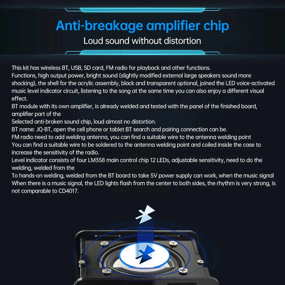 FM Radio DIY Electronics Kit Bluetooth 5.0-Compatible Speaker with Voice-activated Level Indicator DIY Electronics Kit