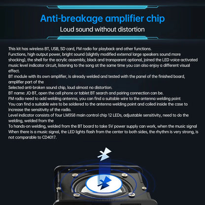 FM Radio DIY Electronics Kit Bluetooth 5.0-Compatible Speaker with Voice-activated Level Indicator DIY Electronics Kit