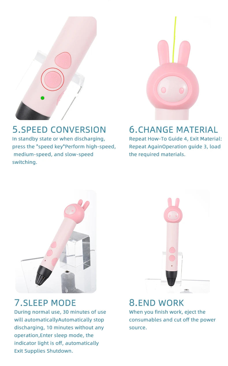 2022 3d Pen for Kids PLA Filament 1.75mm Set 3D Printing Pens Kit Safe Low Temperature Anti-Scald USB Charging Birthday Gift