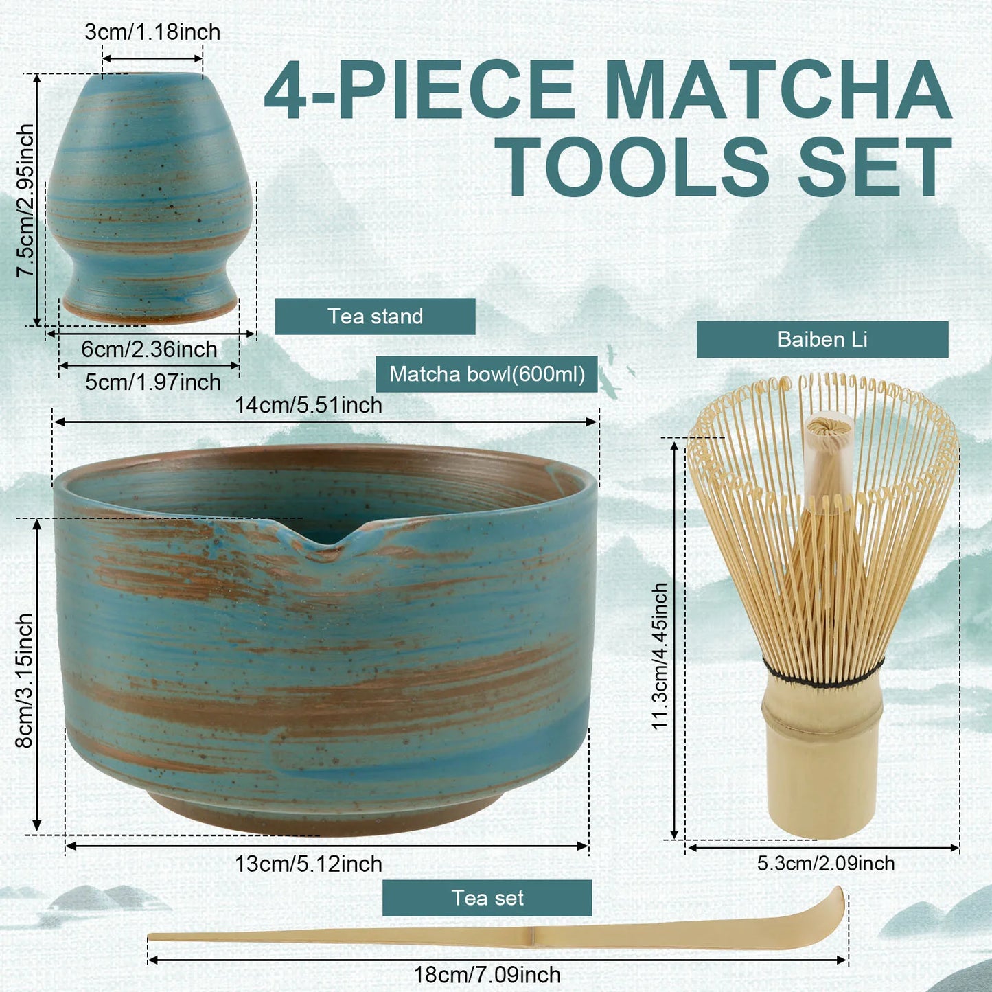 5Pcs Matcha Set Elegant Matcha Tea Set Includes Matcha Bowl Matcha Whisk Holder Bamboo Matcha Whisk and Scoop for Tea Lovers