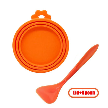 Reusable Pet Food Can Cover and Spoon Portable Dogs Cat Storage Tin Cap Lid Seal Cover Health Pet Supplies Pet Silicone Lids Can