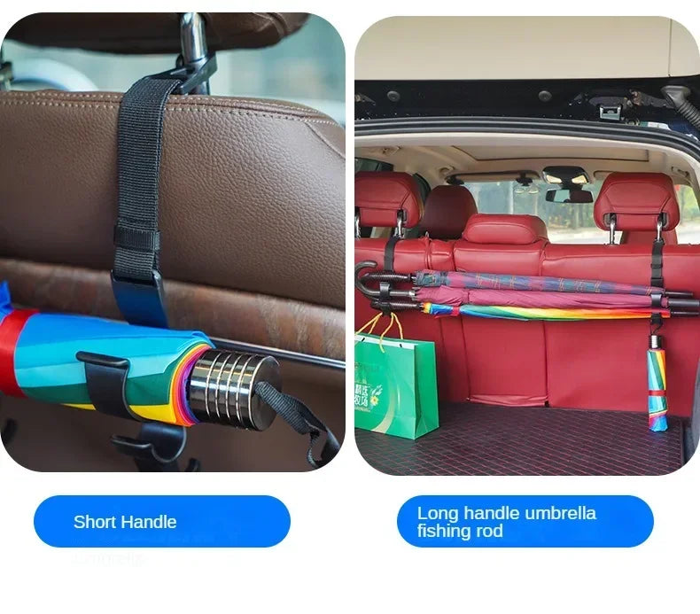 2pcs Car Back Seat Hook Multi-function Rear Seat Headrest Hanging Hook Umbrella Holder Seat Back Storage Hook Auto Interior Tool