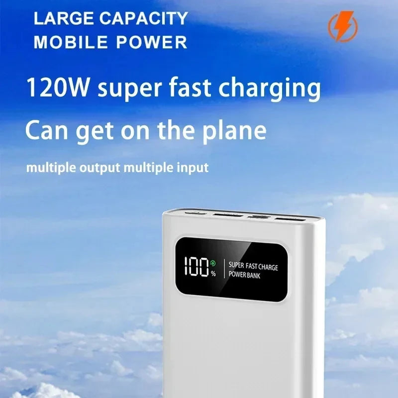New 120W Super Fast Charging Power Bank With LED Digital Display 200000mAh Large Capacity External Battery Portable For phones