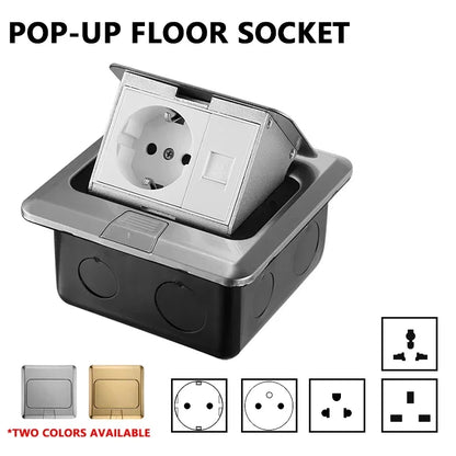 Pop Up Floor Socket Hidden Type EU/FR/US/UK/Universal Power Outlet Stainless Steel Electrical Switches For Home Office Table