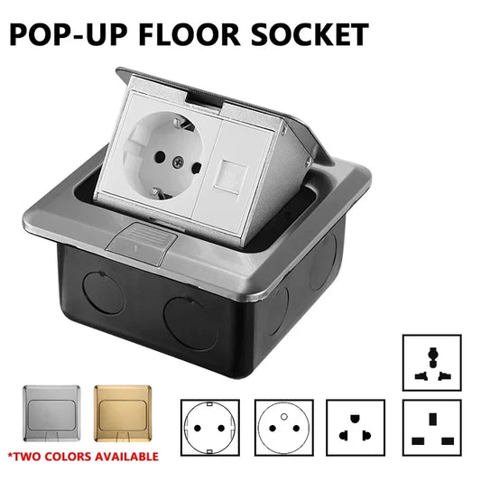 Pop Up Floor Socket Hidden Type EU/FR/US/UK/Universal Power Outlet Stainless Steel Electrical Switches For Home Office Table