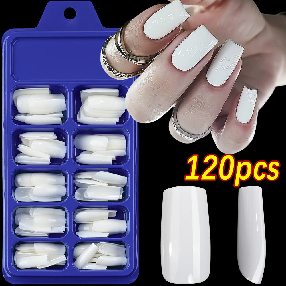 120pcs Pink French Tip Press-On Nails Medium Length Square Shape With Glossy Finish False Nails Full Cover Pre-Shaped Fake Nails