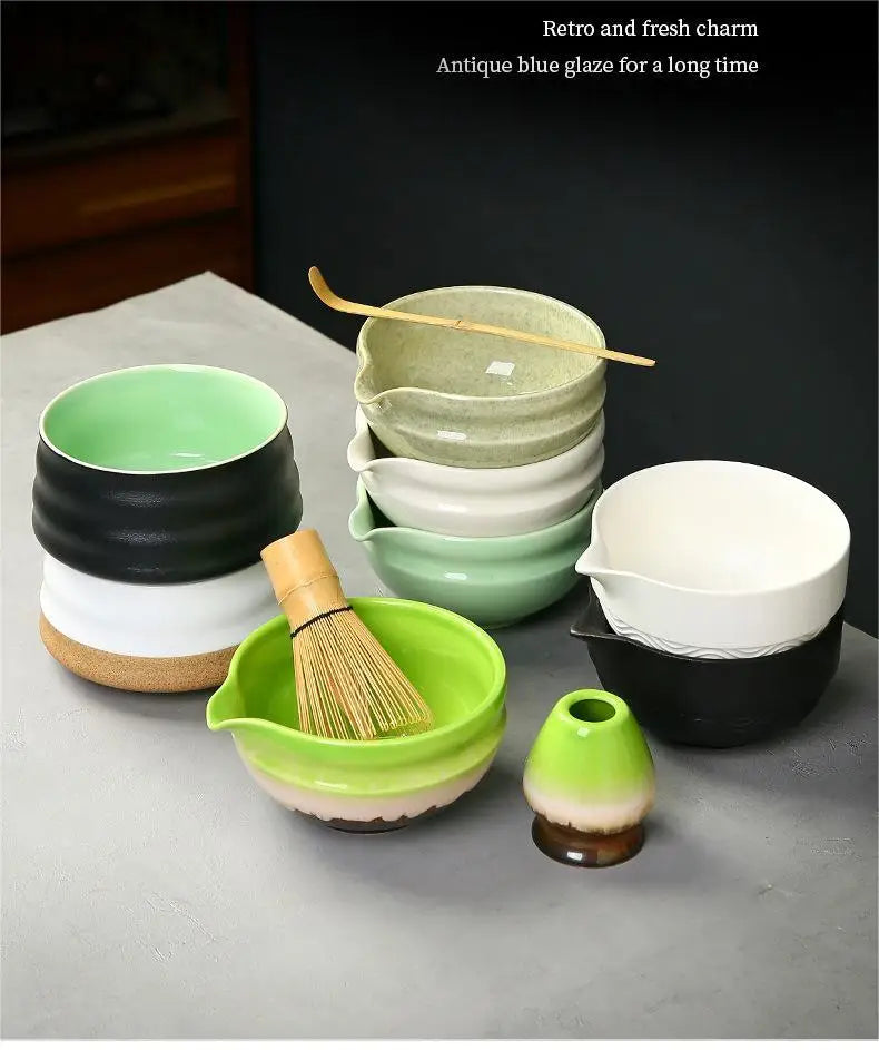 Matcha Set Kit Japanese Ceremony Green/Pink/White With Bamboo Spoon/Scoop, Whisk Holder, Matcha Bowl Matcha Gift Set