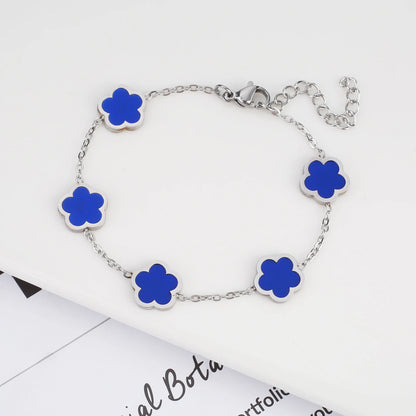 Silver Color New Design Plant Five Leaf Flower Bracelet Single sided Plum Blossom Stainless Steel Jewelry Women's Clover