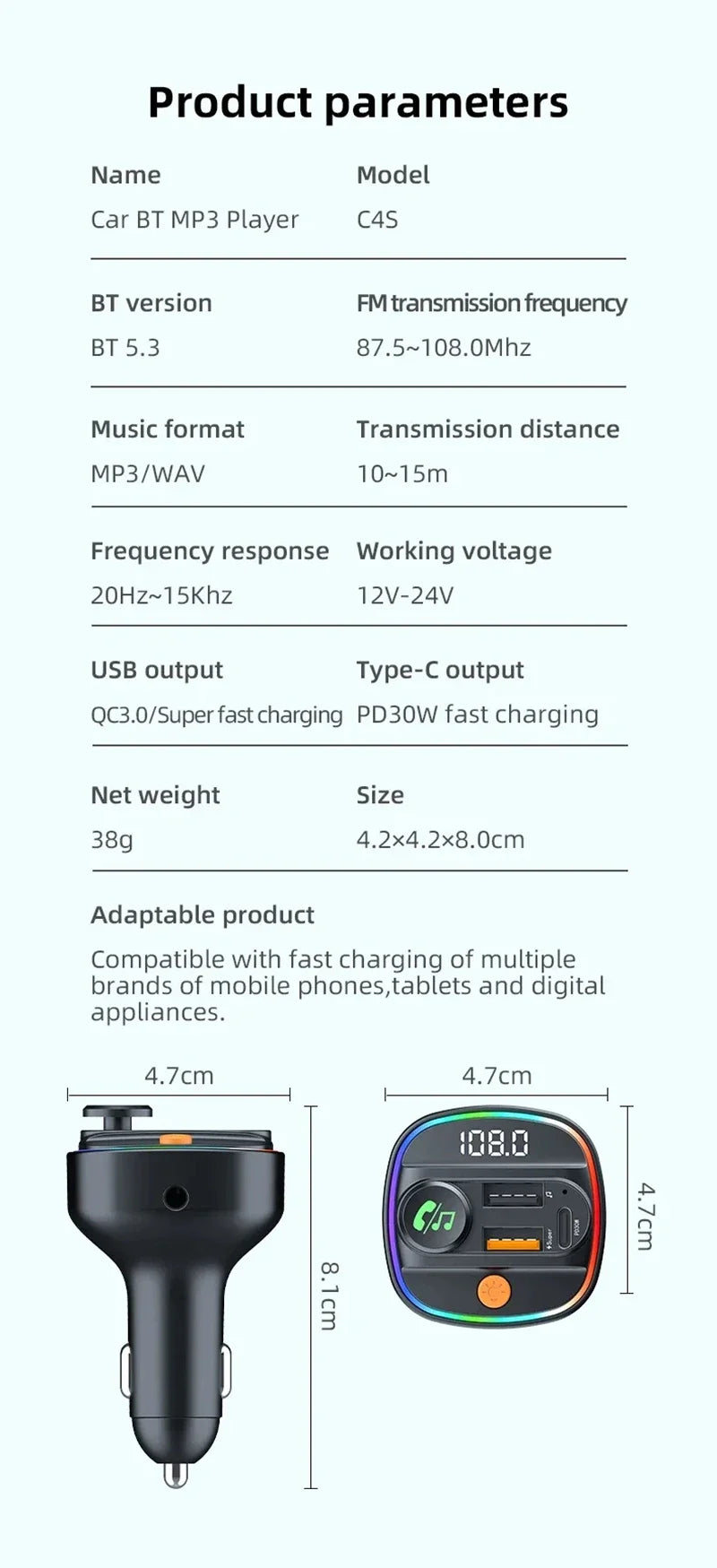 Xiaomi FM Transmitter Bluetooth 5.3 Hands Free Car AUX Radio Modulator MP3 Player with Fast Charging Adapter Auto Accessories