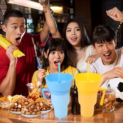 1000ml Cup and Bowl Combo Multifunction Stadium Tumbler Snack and Drink Cup 2 In 1 with Straw & Handle for Cinema Home Travel