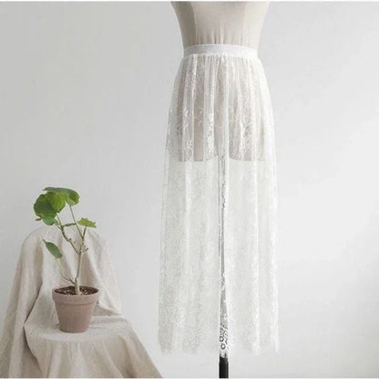 Transparent Sexy Lace Mesh Skirt Elastic High Waist Black White Tulle  Mini Skirts Womens Skirt  Korean Fashion