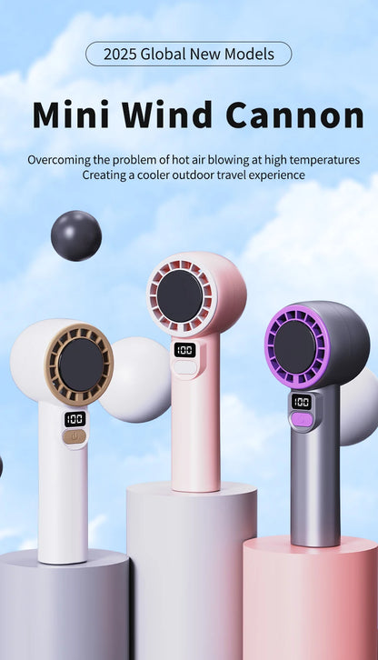 Digital display handheld fan with outdoor portability, USB rechargeable, featuring strong wind power, extended battery life.