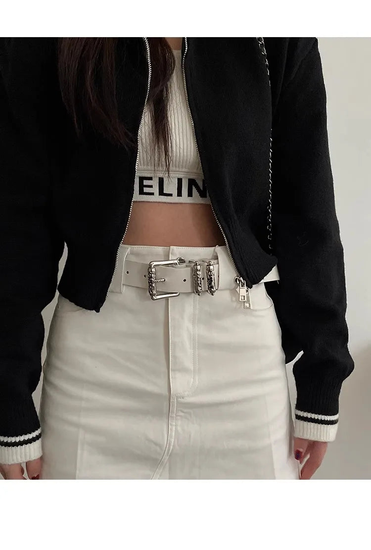 New retro Female Subculture Belt Punk Decorated Jeans Belt Personality Belt White Belt