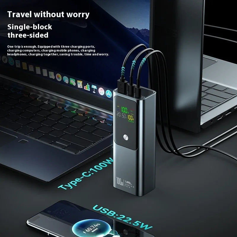 New PD100W Power Bank 30000mAh Large Capacity Two-way Fast Charging Portable Powerbank Laptop External Spare Battery for Macbook