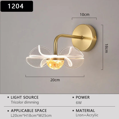LED Wall Lamp Modern Luxury Flower Shaped Decorative Light Bedroom Bedside Study Dining Room Living Room Background Wall Lamp