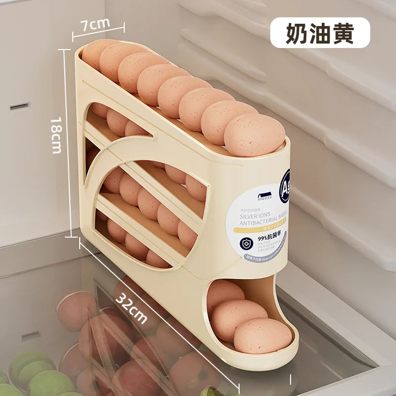 Large Capacity 30 Eggs Holder for Fridge Auto Rolling Egg Organizer, Space-Saving, 4 Tiers Fridge Egg Rack Eggs Dispenser