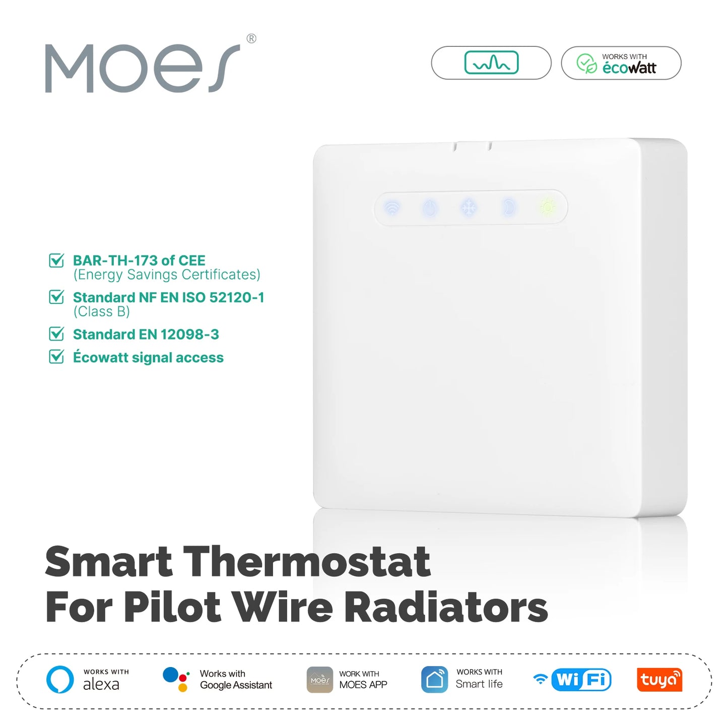 Wifi Smart Thermostat For Pilot Wire Heating Radiator Support Ecowatt Electricity Monitoring App Remote Control Alexa GoogleHome