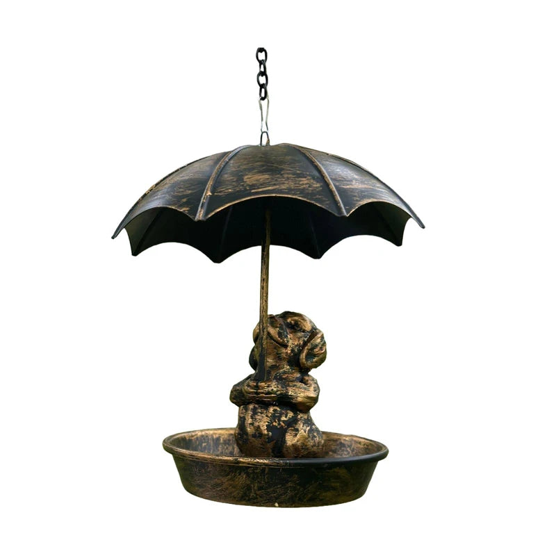 Bird Feeder Water Feeding Tray Umbrella Roof Sturdy Iron Birds Water Station Birdbath for Starlings Bluebirds Yard Gift Trees