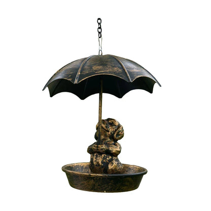 Bird Feeder Water Feeding Tray Umbrella Roof Sturdy Iron Birds Water Station Birdbath for Starlings Bluebirds Yard Gift Trees