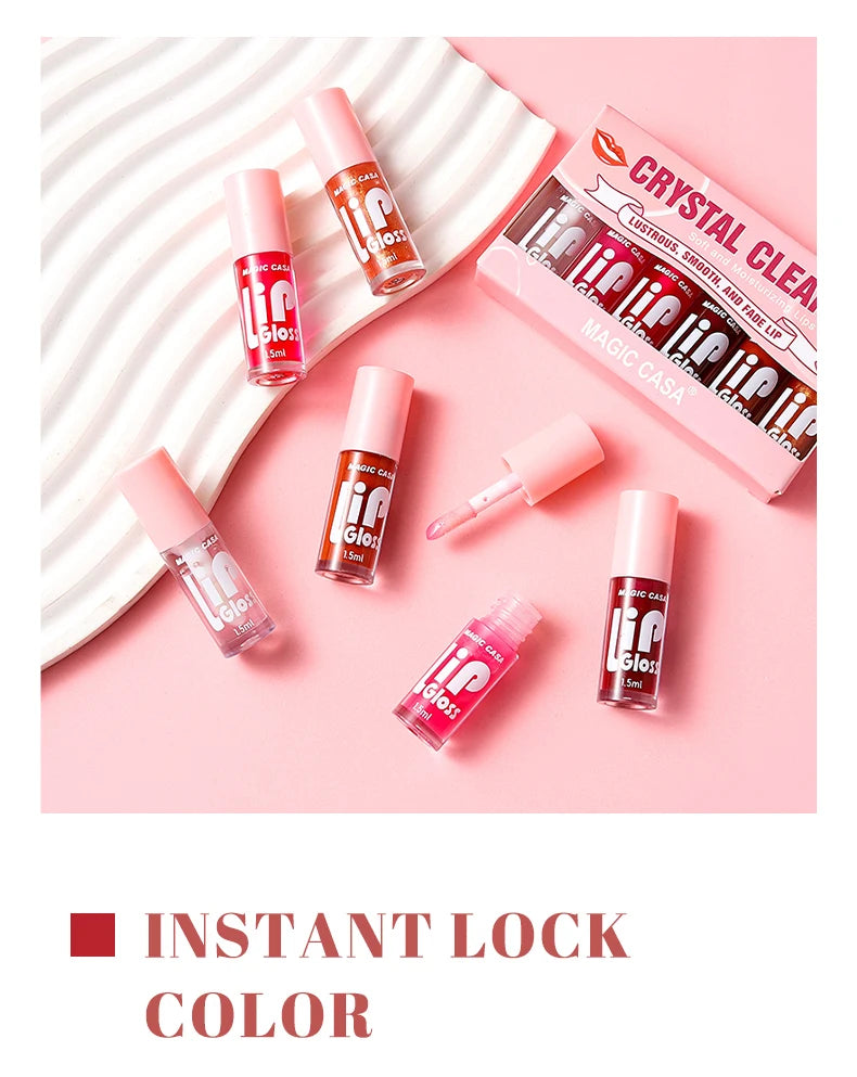 MAGIC CASA 6pcs/set Small bottle Hydrating Jelly Lip Oil long-lasting Moisturizing  smooth shimmering Lip Hydrating Liquid