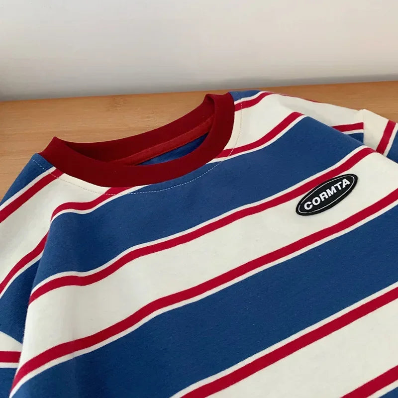 Children Clothes For Baby Girl Boys T-shirt Stripe Cotton 2-7Y Long Sleeves Shirts Teen Hoodie Bottoming Spring Shirt Kids Tops