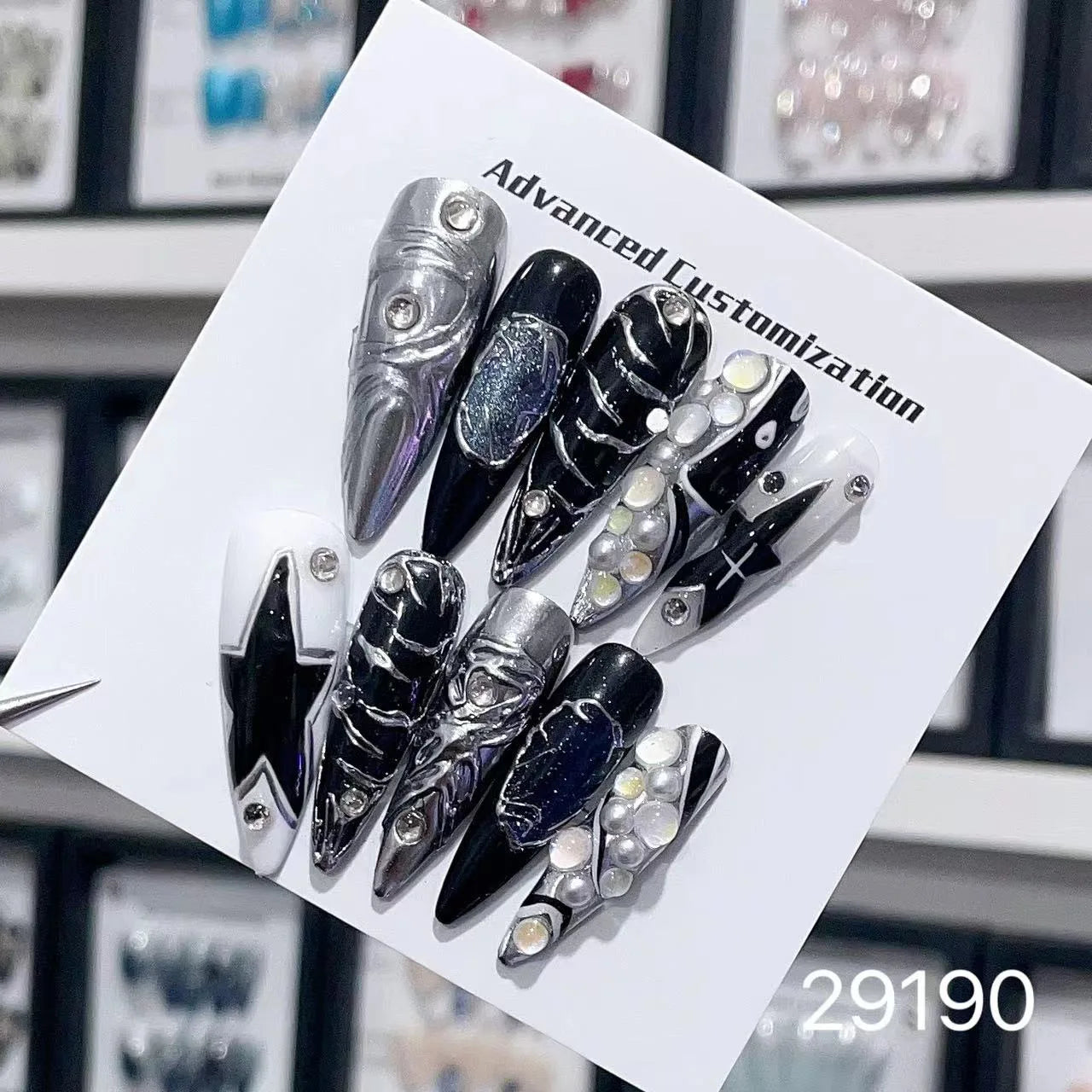 10Pcs Short Press On Nails y2k Star Rhinestone Design Handmade Press On nails Luxury With Design Full Cover Removable Fake Nails