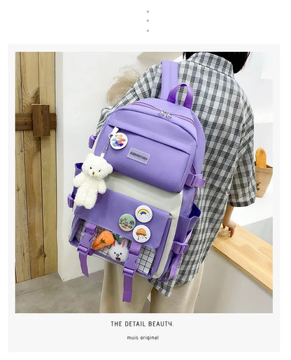 New Large-Capacity Primary School Junior High School Students Shoulders Backpack High School Five Sets of Multi-Compartment Fash