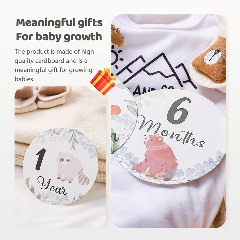 Newborn Baby Growth Milestones 0-12 Months Paper Card Photo Accessory Cartoon Animal Pictures Souvenir Props Baby's Birth Gift