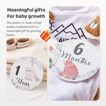 Newborn Baby Growth Milestones 0-12 Months Paper Card Photo Accessory Cartoon Animal Pictures Souvenir Props Baby's Birth Gift