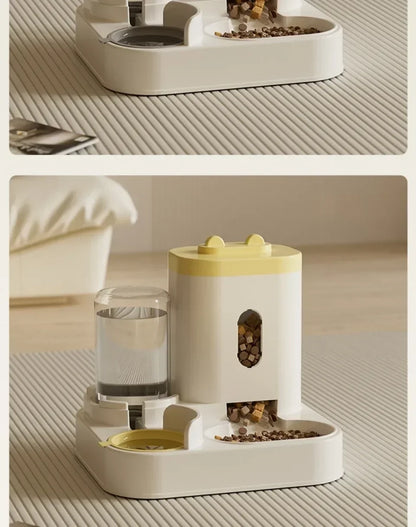 Automatic Pet Feeder and Water Dispenser 2in1 Raised Food Bowl with Water Fountain for Cat Dog Large Capacity Pet Accessories