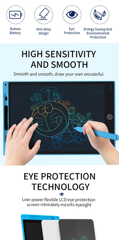 12 inch LCD Writing Tablet for Kids-Reusable Drawing Board, Eye Protection Screen, Lock Button & Instant Erase-Educational Gift