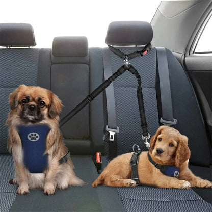 2 Dogs Seat Belt New Dual Pet Car Headrest Restraint Safety No Tangle Dog Leash Duty Adjust Elastic Connect in Vehicle Travel
