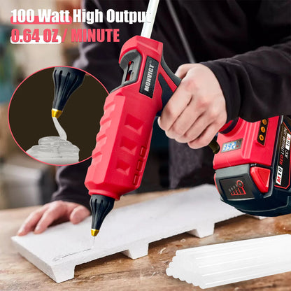 Upgraded 100W Cordless Glue Gun for Milwaukee 18V Battery,  Digital Temperature Adjustable Full Size Heavy Duty with 10 Sticks
