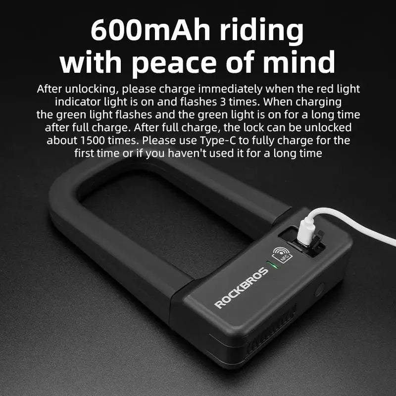 ROCKBROS Bicycle Smart Lock NFC Lock Aluminum Alloy High Strength Waterproof Anti-theft Safety U-Shape Lock MTB Road Bike Cyclin