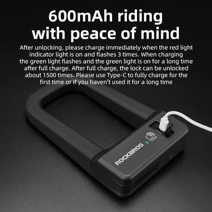 ROCKBROS Bicycle Smart Lock NFC Lock Aluminum Alloy High Strength Waterproof Anti-theft Safety U-Shape Lock MTB Road Bike Cyclin