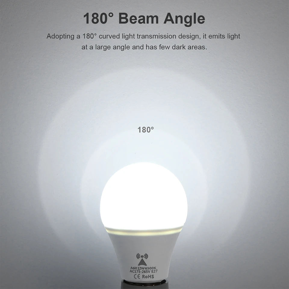 Microwave Radar Detection LED Light Bulb 220V E27 12W Radar Motion Induction Lamp Built-in Radar/Light Sensors For Home Stairs