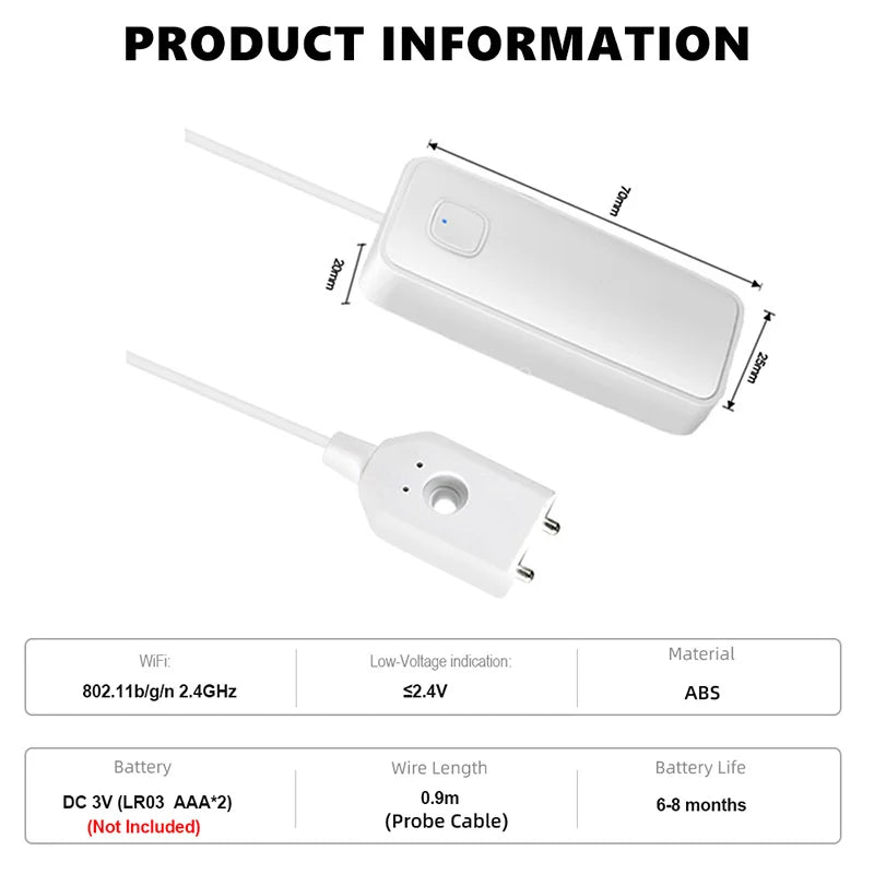 Smart APP WiFi Water Leak Sensor Water Overflow Level Detector Security Sound Alarm System Flood Leakage Sensor Remote Control