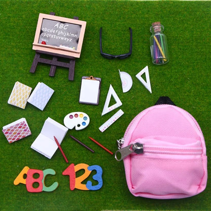 Miniature School Supplies for Dollhouse Toy Mini Home Miniature Model DIY Doll Accessories Canvas Backpack Desk Chalkboard